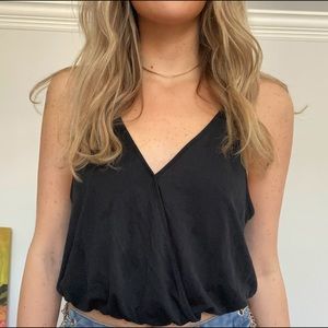 Black Wrap effect summer crop top